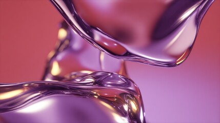 Smooth metallic forms intersect against a gradient background of pink and purple tones