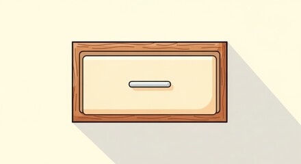 Closed Wooden Drawer with Metal Handle, Top View, Flat Design