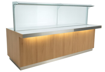 Wooden display case with glass and LED lighting glass wooden base isolated on a transparent background