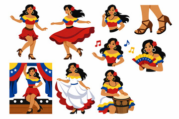 Caracas salsa dancer woman Venezuelan culture in solid flat style
