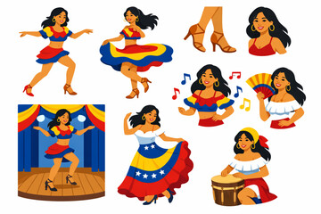 Caracas salsa dancer woman Venezuelan culture in solid flat style