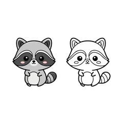 Obraz premium Delightful cartoon raccoon vector illustration presenting a cute character in both vibrant color and clean outline, perfect for graphic design, children's content, and playful projects