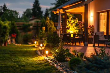 Grilling Outdoors backyard barbecue setting with friends and family gathered made generative ai