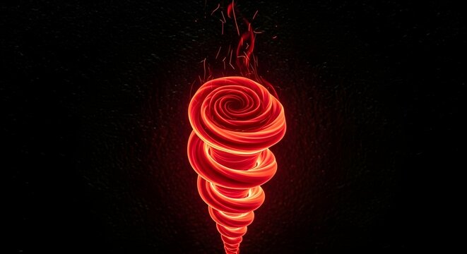 Vibrant red spiral light installation art