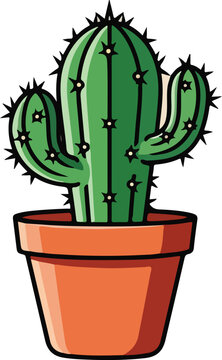 Green cactus in a terracotta pot a simple vector illustration for desert themes home decor and botanical concepts isolated on white