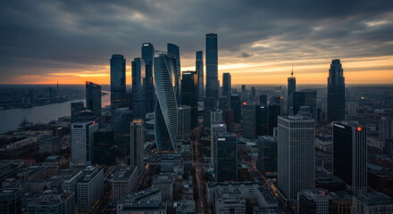 Fototapeta premium Cityscape with Modern Skyscrapers at Sunset.