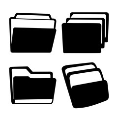 Black and white minimalist folder icons illustrating file organization and data management