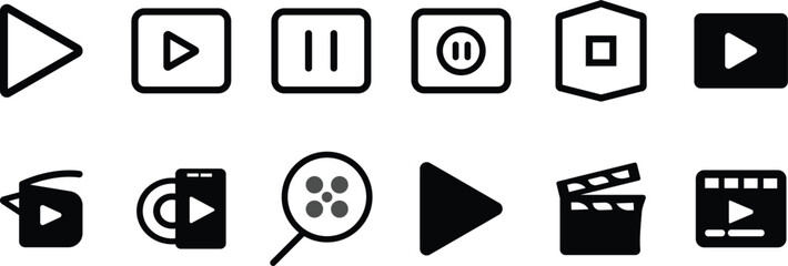 Set of simple video and music player icons for app web or program Pro Vector .