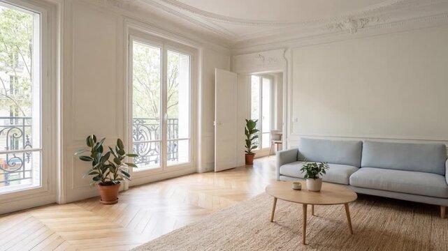 Parisian apartment. Scandinavian interior design of modern living room