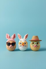 Fototapeta premium masked Easter Eggs On blue Background and copy space