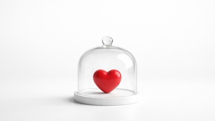Obraz premium Red heart under glass dome on a white background.