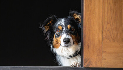 Neugieriger Hund guckt um die Ecke