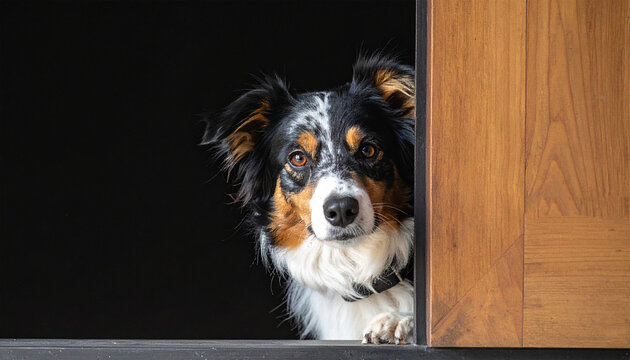 Neugieriger Hund guckt um die Ecke