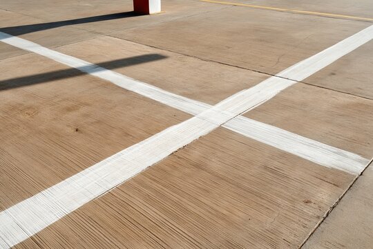 Ground Division Lines Drawn in Parking Area with Early Morning Light