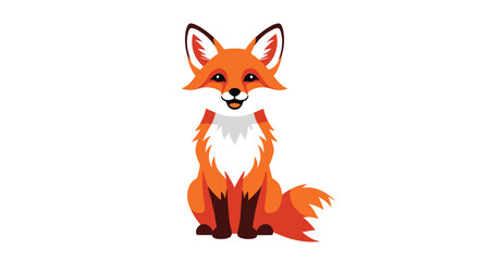 Obraz premium Adorable orange fox character sitting and smiling with a white chest and bushy tail on an isolated white background for children design.