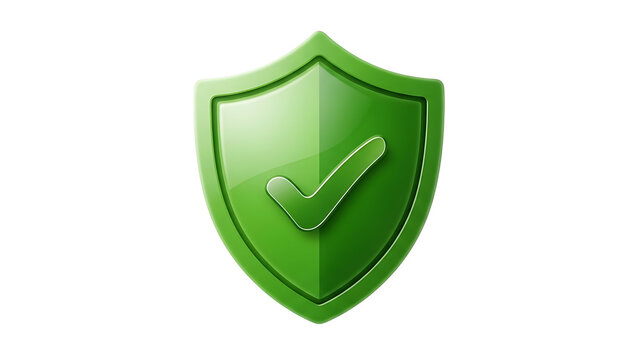 Green shield icon with a checkmark inside on a black background Keywords: shield, security