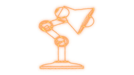 Stylized abstract outline illustration of a modern adjustable desk lamp with a vibrant glowing neon effect, perfect for design elements, isolated on transparent background