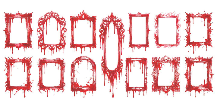 Spooky vintage frames with dripping red liquid, perfect for halloween horror designs