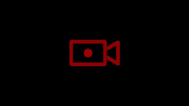 Red video camera icon on black background, recording symbol