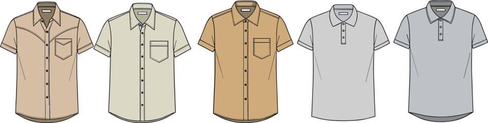Short sleeve shirts in various neutral colors men's shirts button down shirts polo shirts © Shamim creative 