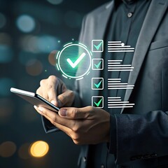 Person Using Smartphone with Digital Checklist mobile phone