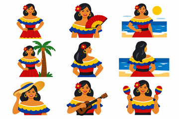 Fototapeta premium Venezuelan coastal woman in colorful attire