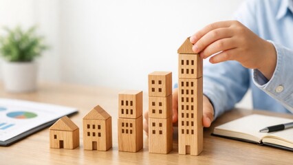 Building blocks arranged in a growth pattern on a desk.