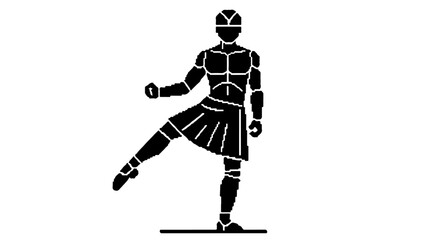 pixel art warrior icon in dynamic high kick stance symbolizing strength discipline training and challenge for retro games fitness apps and sports branding.