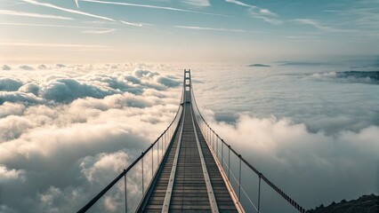 Obraz premium Floating bridge leading nowhere above clouds. 