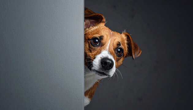 Hund guckt neugierig um die Ecke