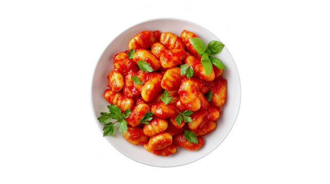 Delicious potato gnocchi served with a rich tomato sauce and fresh herbs, perfect for an italian meal