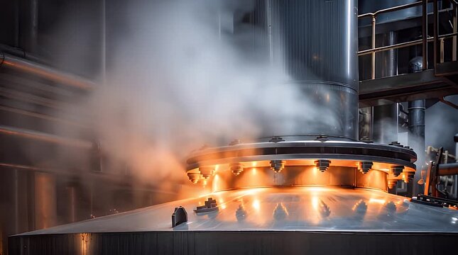 Industrial Furnace with Flames and Steam.