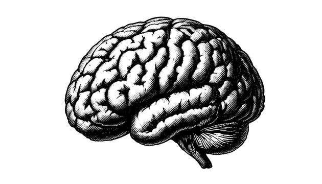 Vintage Halftone Brain Illustration Side Profile isolated on transparent background