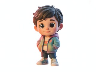 A cute smiling cartoon child wearing headphones and enjoying music with a joyful expression