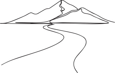 Fototapeta premium Minimalist line drawing of a mountain landscape with a winding road