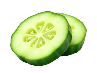 Freshly sliced cucumber on a white background, perfect for food and recipe illustrations