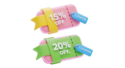 Discount labels with 15% and 20% off isolated on transparent background