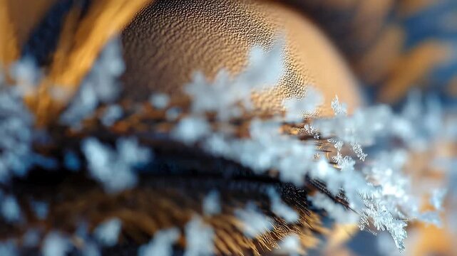 A close-up view of a butterfly's eye, showcasing its intricate patterns and vibrant colors.