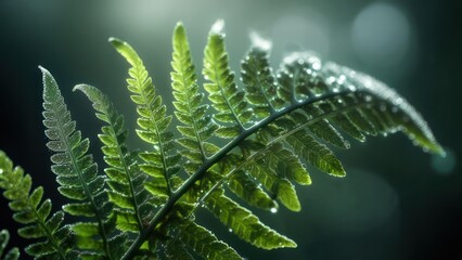 Fototapeta premium Close-up fern leaf with morning dew