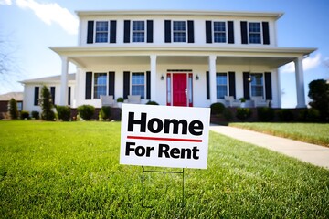 Large House for Rent Sign in Front Yard Suburban Home
