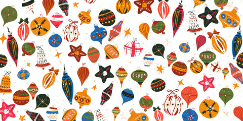 Vintage Christmas Ornaments Seamless Pattern