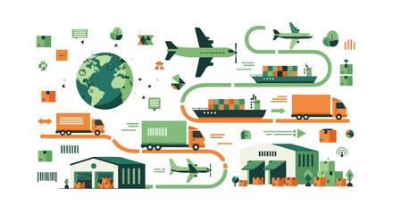 Obraz premium Global Logistics Supply Chain Management Process Vector Illustration Isolated on White