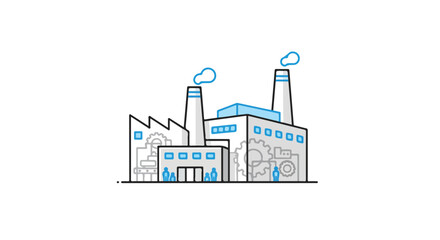 Obraz premium Minimalist industrial factory building vector illustration isolated on white background