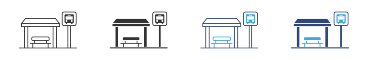 Bus Stop Icon set. Public Transport Station and Urban Travel Symbol. City Transit Collection, vector Illustration.