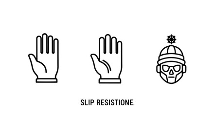 Fototapeta premium Hand icons suggesting grip or connection, with a winter hat and goggles, indicating warmth, protection, and cold weather activities.