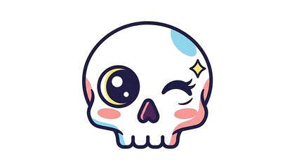 Fototapeta premium Cartoon Skull with Winking Eye and Blush.