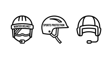 Fototapeta premium Protective Black and White Line Art Icons of Winter Helmets and Sports Protection Gear, Essential for Safety