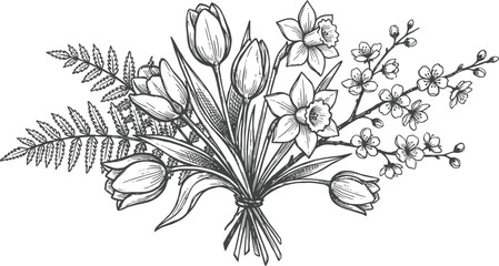 Spring flowers bouquet hand drawn vector floral illustration