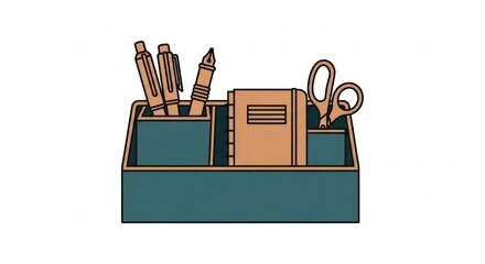 Desk Organizer with Pens, Notebook, and Scissors - Office Supplies