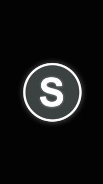 Glowing White Letter S Inside Dark Gray Circle With White Outline On Black Background